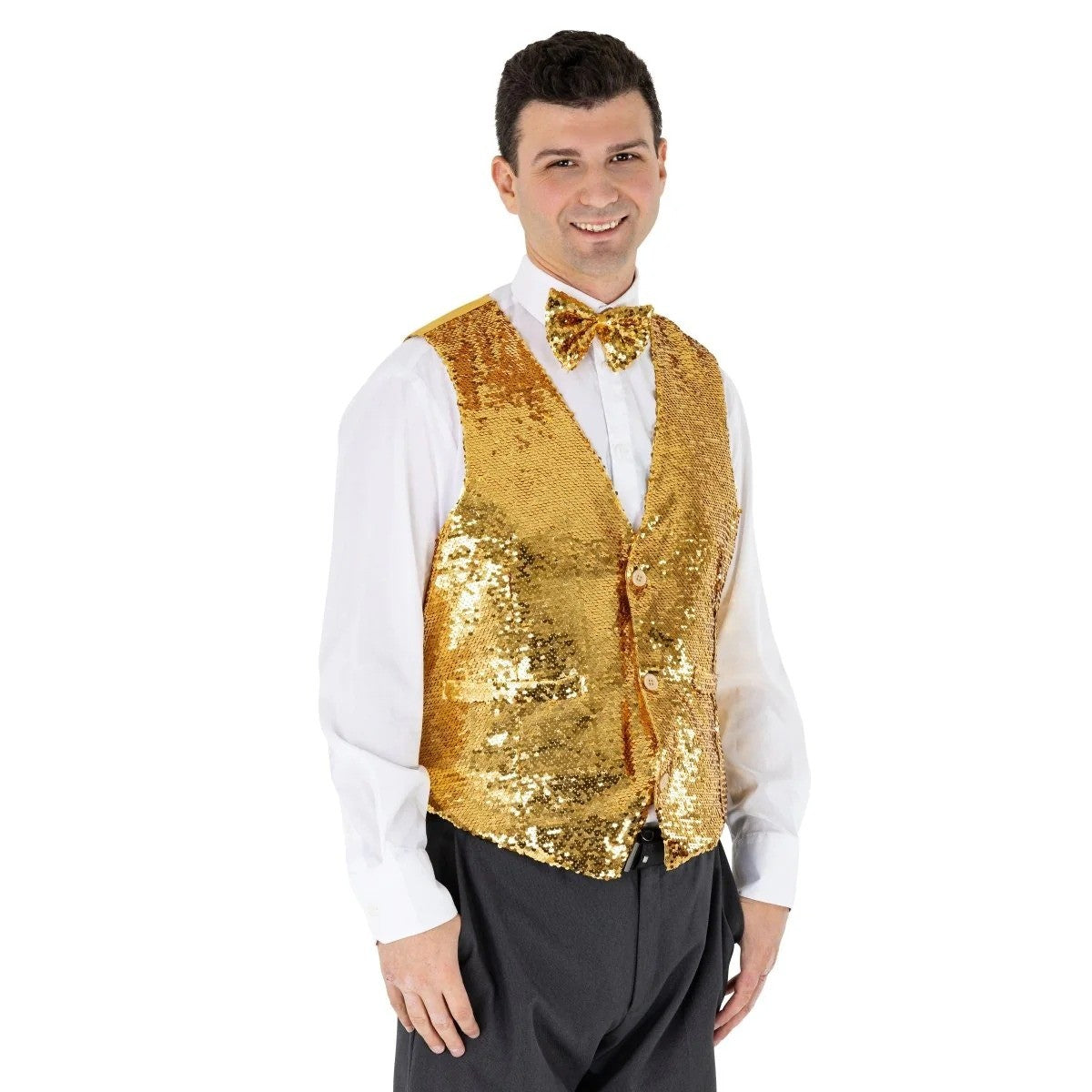 Gold Sequin Vest - 70's - Costume - Men - Medium