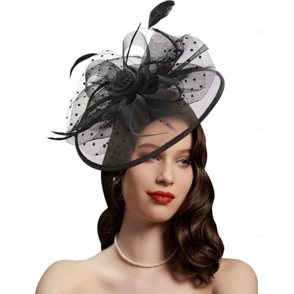 Black Fascinator - Polka Dot - Derby - 20's - Costume Accessory - One Size