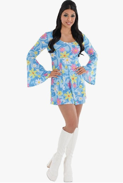 Flower Power Mini Dress 1960's 1970's Mod Costume Adult
