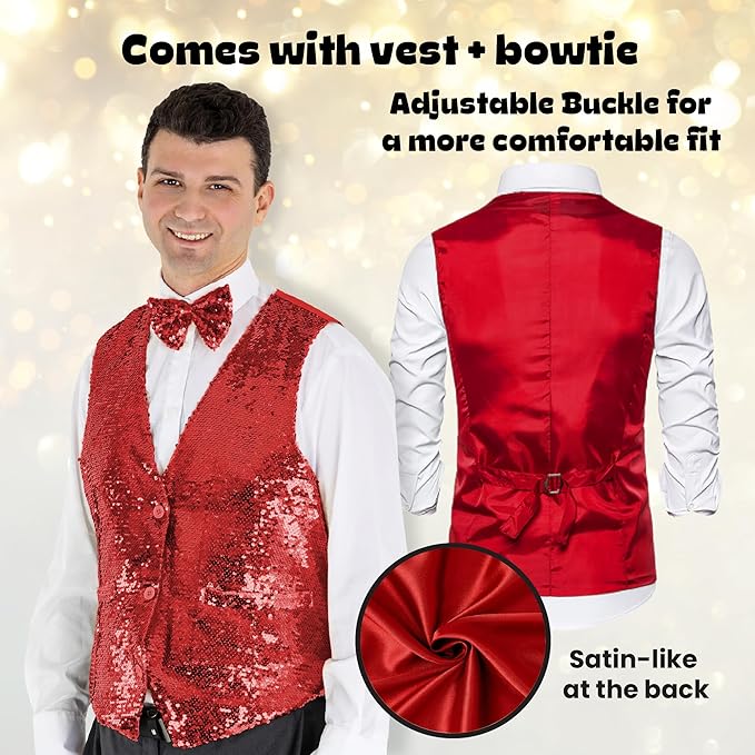 Red Sequin Vest - Christmas - 70's - New Year's - Costume - Men - 2 Sizes