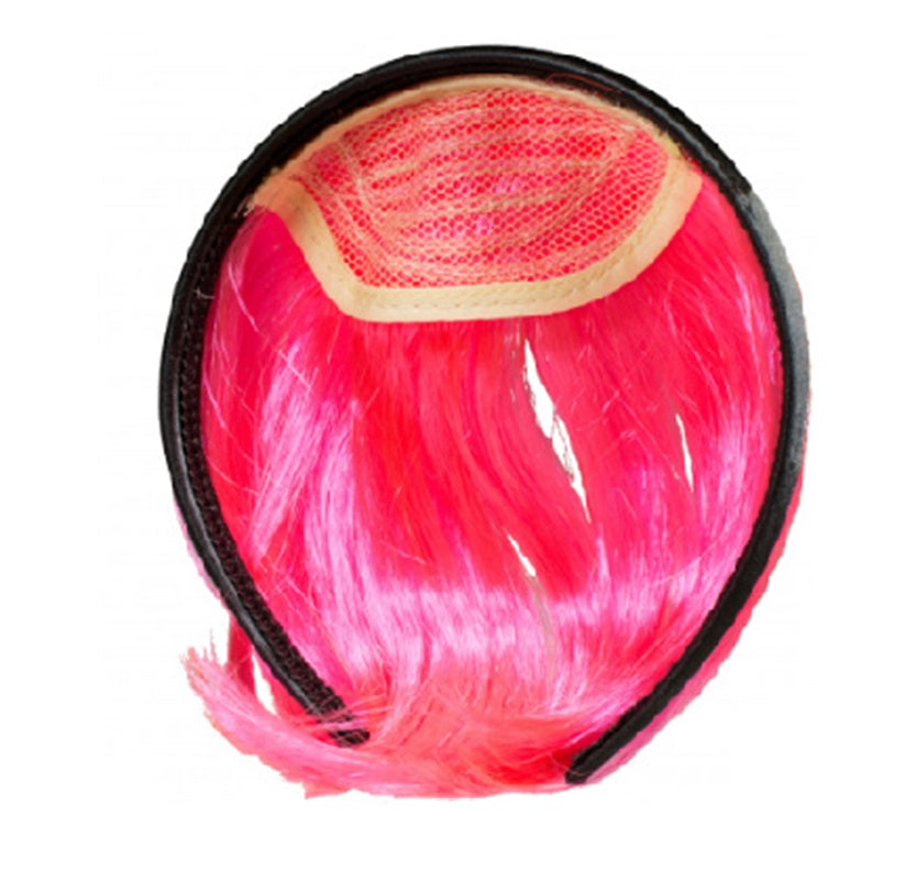 Diadema de los años 80 - Flequillo - Rosa fuerte - Pony - Accesorio de disfraz - Adolescente adulto