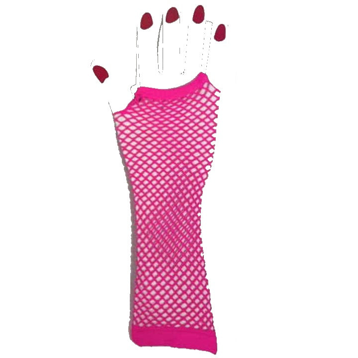 Long Hot Pink Fishnet Fingerless Gloves - 80's - Costume Accessory - One Size