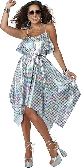 Silver Mirrorball 70's Disco Dress Adult Costume Medium Silver Mirrorball 70's Disco Dress Adult Costume Medium