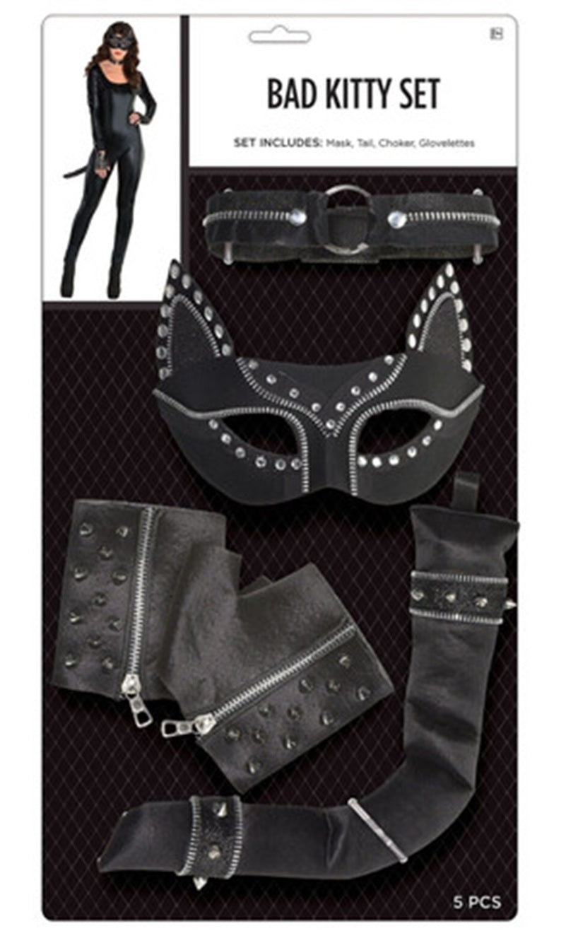 Bad Kitty Set - Black - Deluxe Costume Accessory - One Size