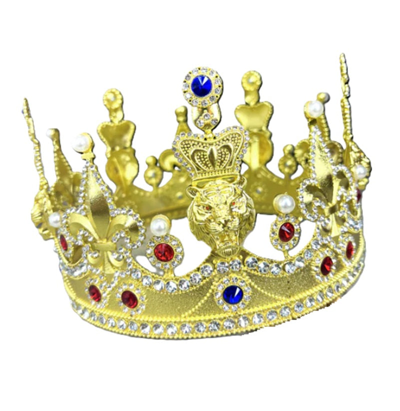 Crown - King Queen - Gold - Lion Head - Fleur-de-Lis - Costume Accessory