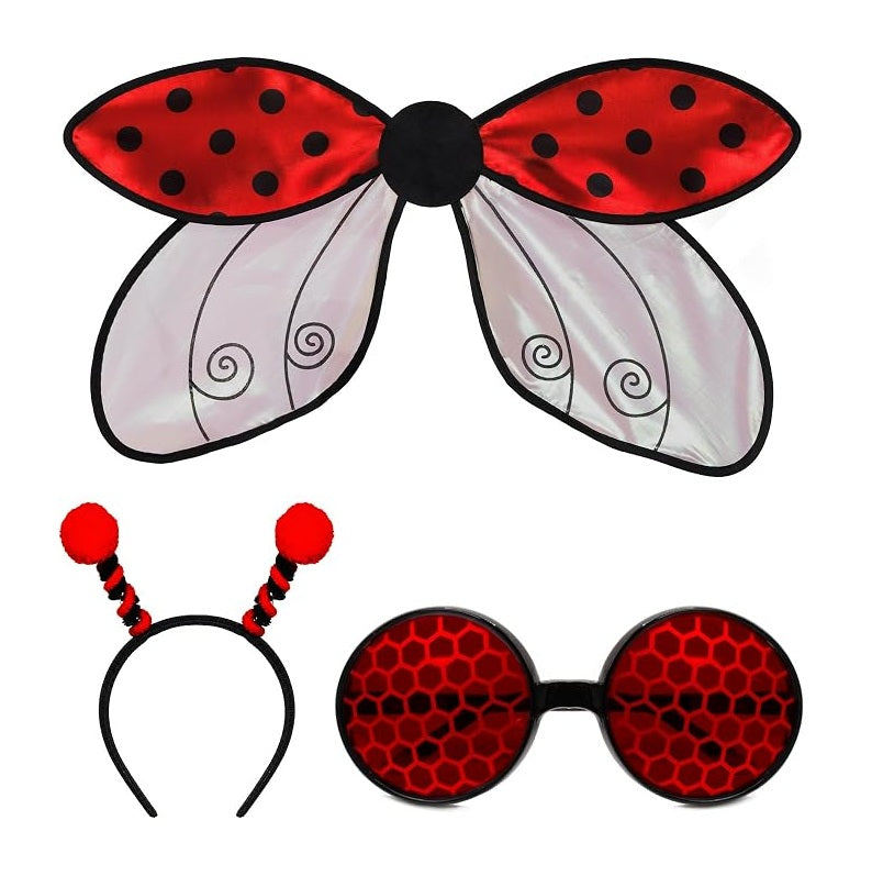 Red/Black Ladybug Set - Wings Antenna Glasses - Costume Accessory