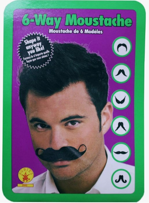 Moustache Six-way - Clip on - Black - Costume Accessory