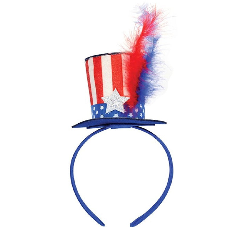 Patriotic Mini Top Hat - Star - Feathers - Costume Accessory - One Size