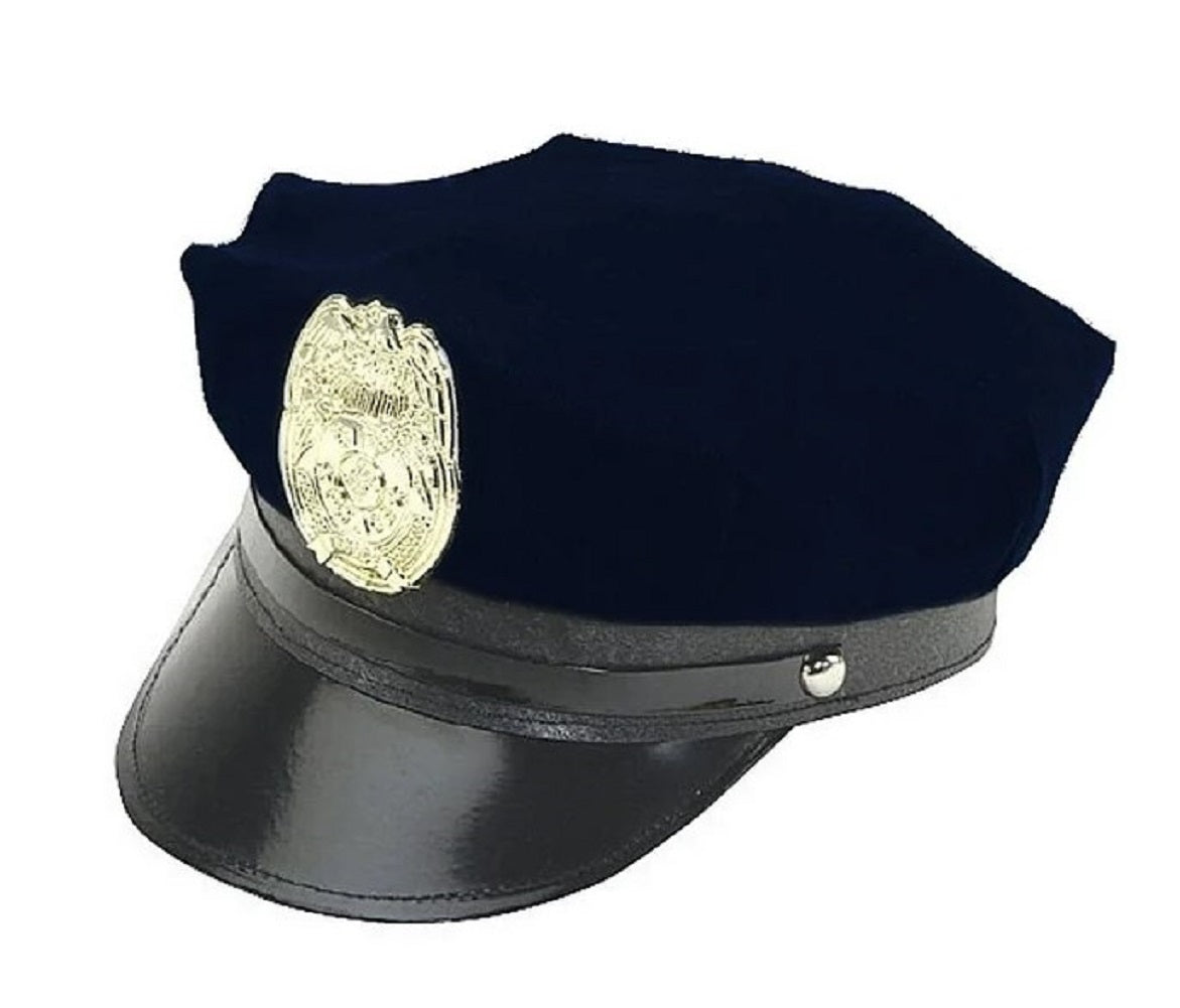 Gorro de policía - Azul marino - Insignia dorada - Accesorio de disfraz - Talla única ajustable