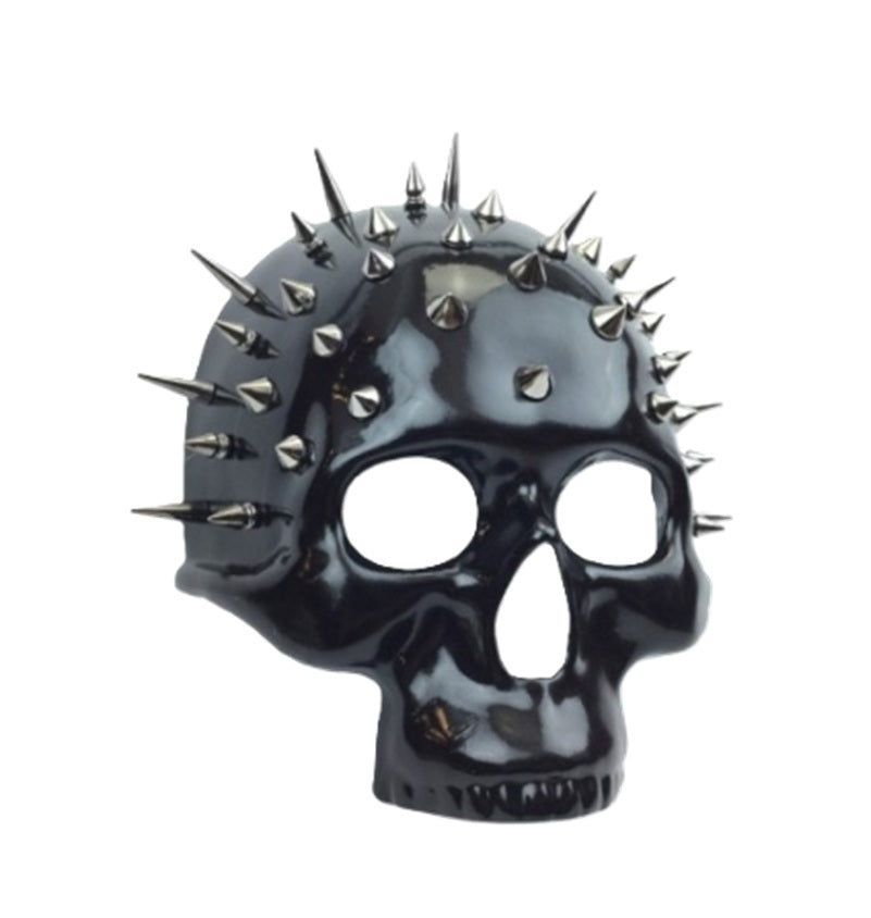 Spiked Skull Half Mask - Black Glossy - Costume Accessory - One Size