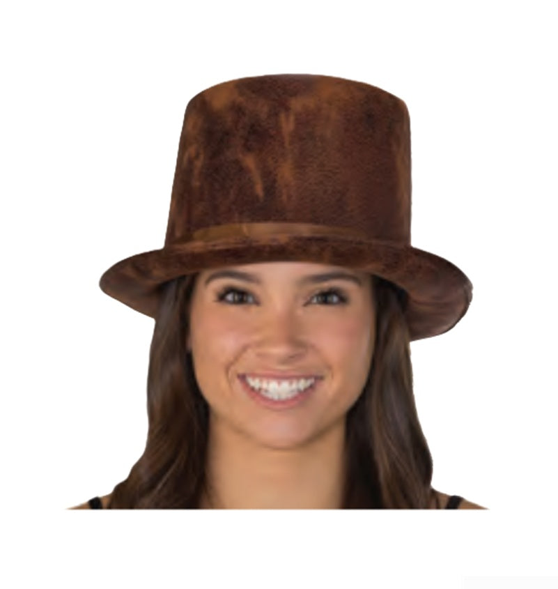 Brown Top Hat - Willy Wonka - Faux Suede - Deluxe Costume Accessory - One Size