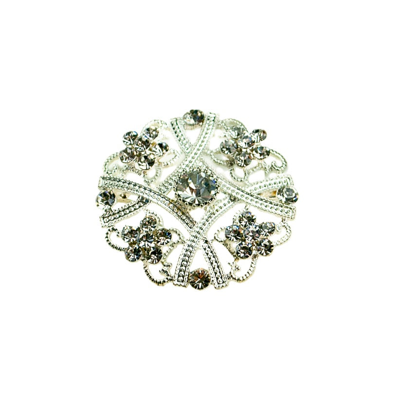 Antique Floral Silver Brooch Pin - Rhinestone - Victorian - Costume Accessory
