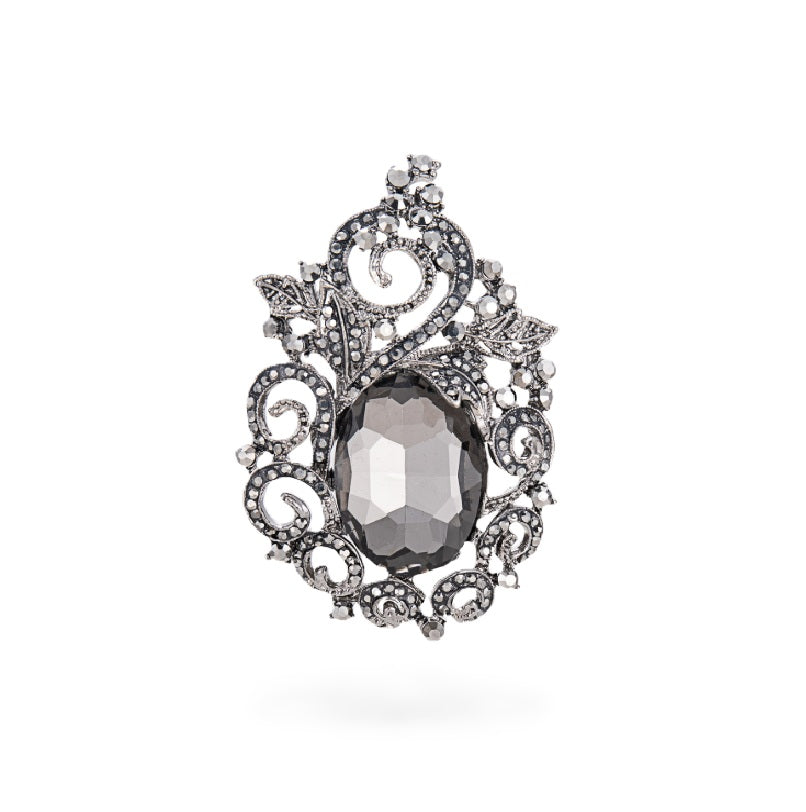 Antique Silver Brooch Pin - Rhinestone - Victorian - Costume Accessory