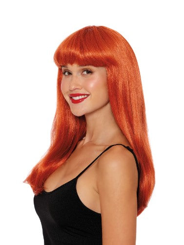 Long Glam Wig with Bangs - Auburn - Costume Accessory - One Size
