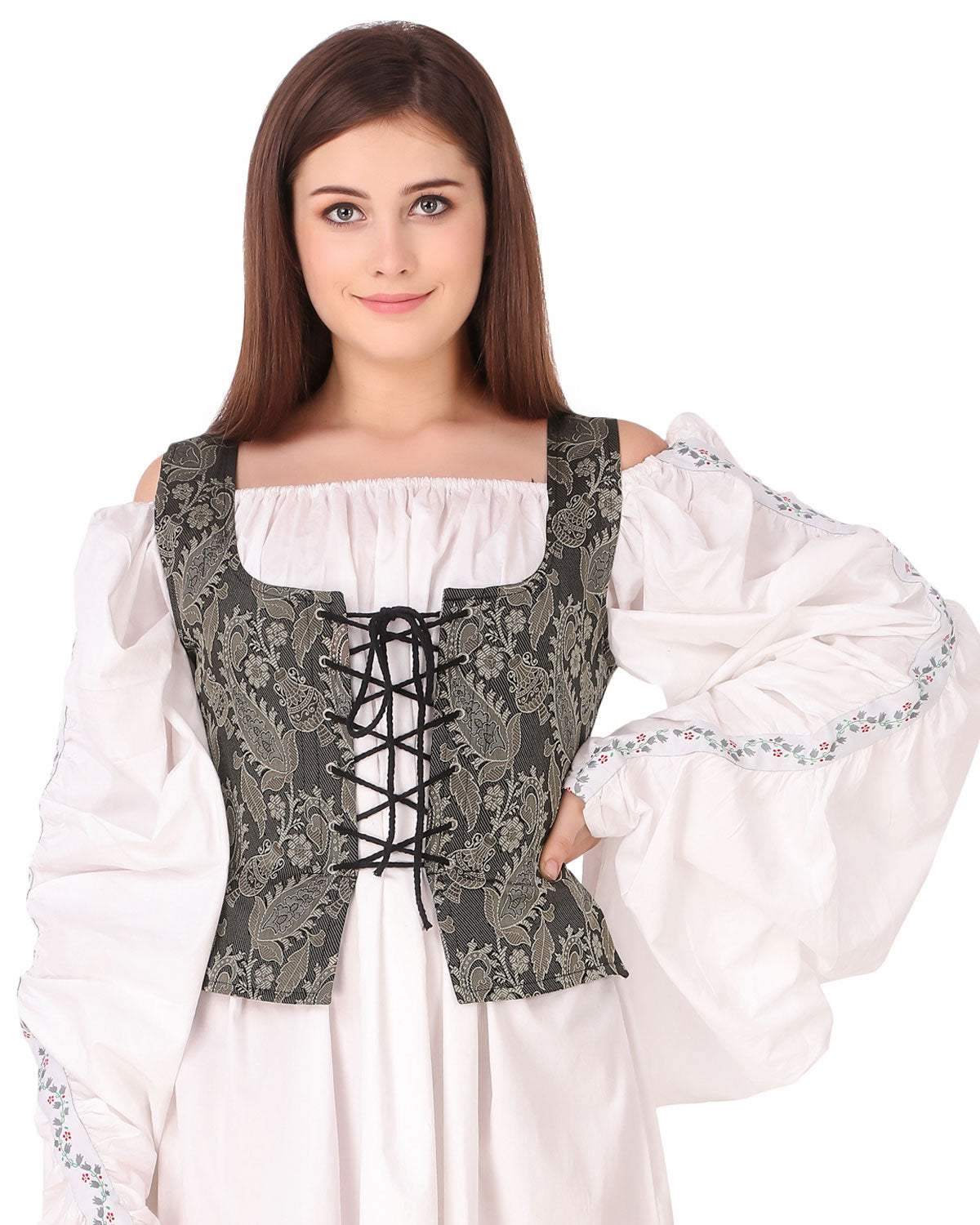 Renaissance Paisley Brocade Bodice - Black/Gray or Black/Red - Deluxe Costume