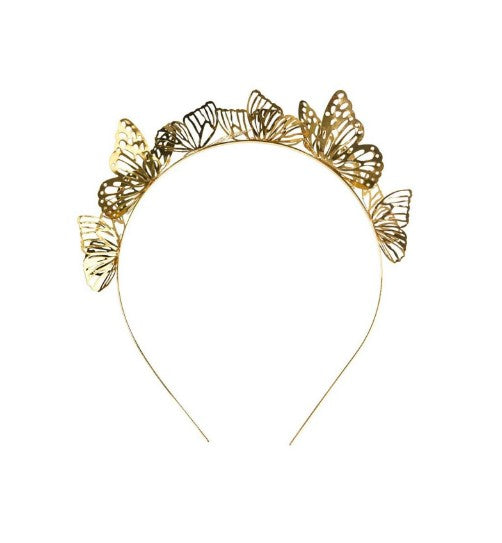 Metal Golden Butterfly Headband - Costume Accessory - One Size