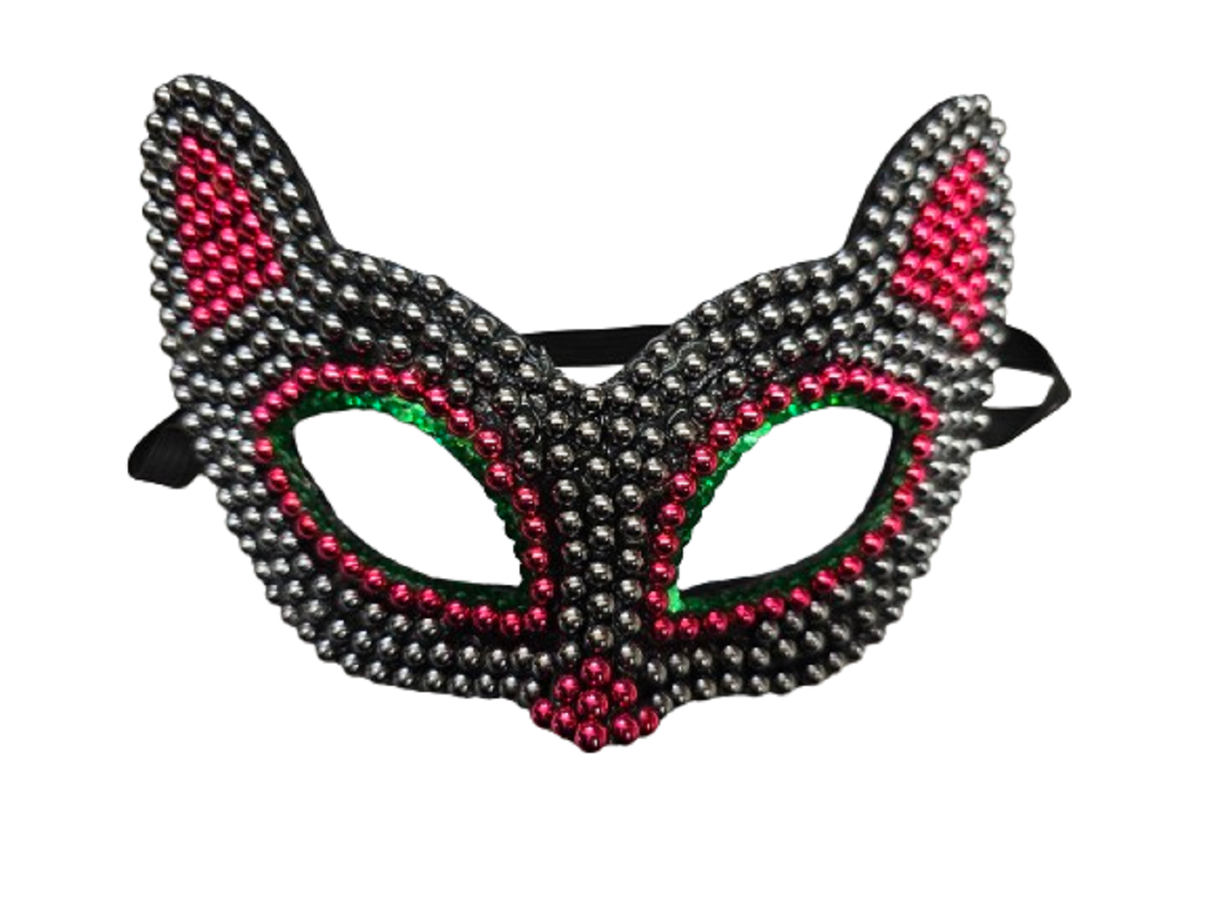 Cat Mask - Black & Neon Beads - Costume Accessory - Adult Teen