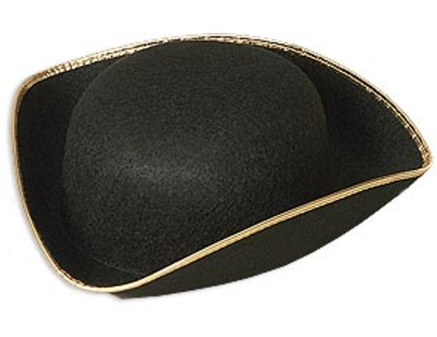 Sombrero Tricornio - Colonial - Negro/Oro - Pirata - Accesorio de disfraz - Adulto Grande