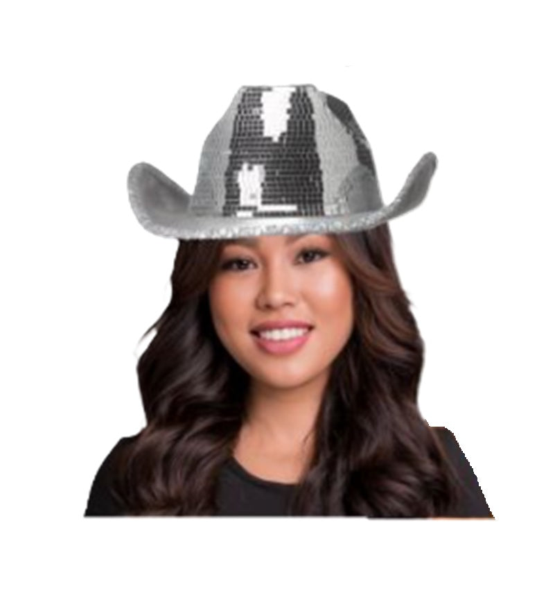Silver Cowboy Cowgirl Hat - Mirror Ball - Deluxe Costume Accessory