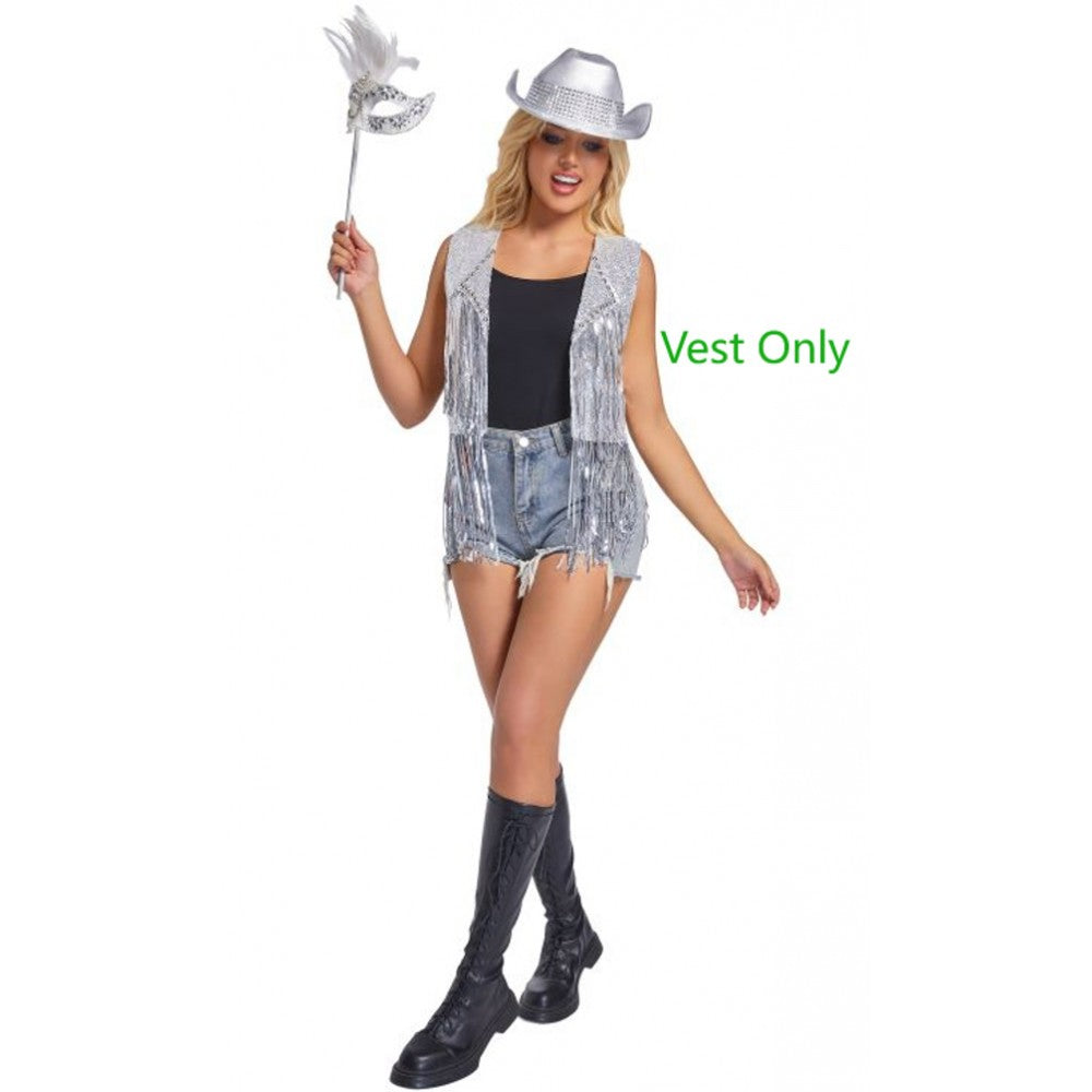 Silver Western Fringe Vest - Cowgirl - Pop Star - Costume - Women - 3 Sizes