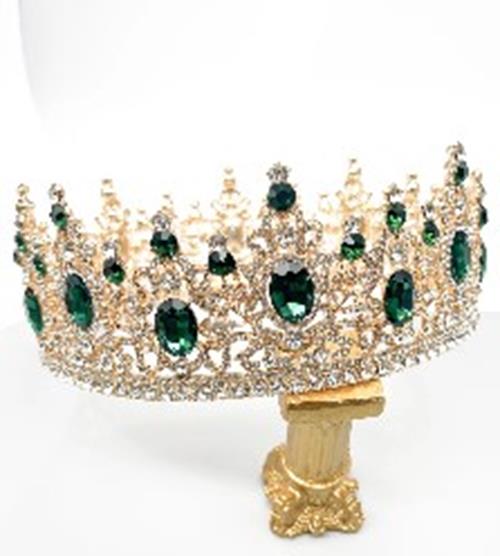 Crown - King Queen - Gold - Green Oval Gems - Costume Accessories - Adult