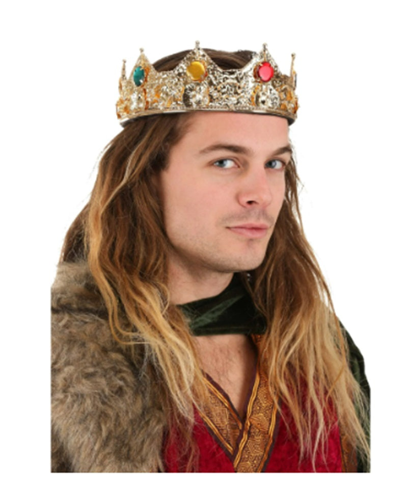 Gold Crown - King Queen - Round Gems - Costume Accessories - One Size