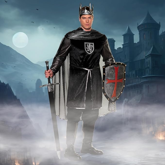 Crusader Knight - Medieval - Black/Silver - Costume - Men - 2 Sizes