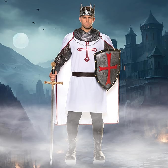 Crusader Knight Tunic - Medieval - White/Red - Costume - Men - 2 Sizes