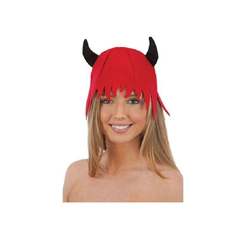 Red Devil Hat - Soft Felt - Black Horns - Costumes Accessory - One Size