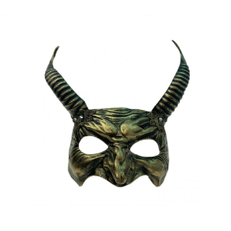 Gold Devil Half Mask - Spiral Horns - Costume Accessory - One Size