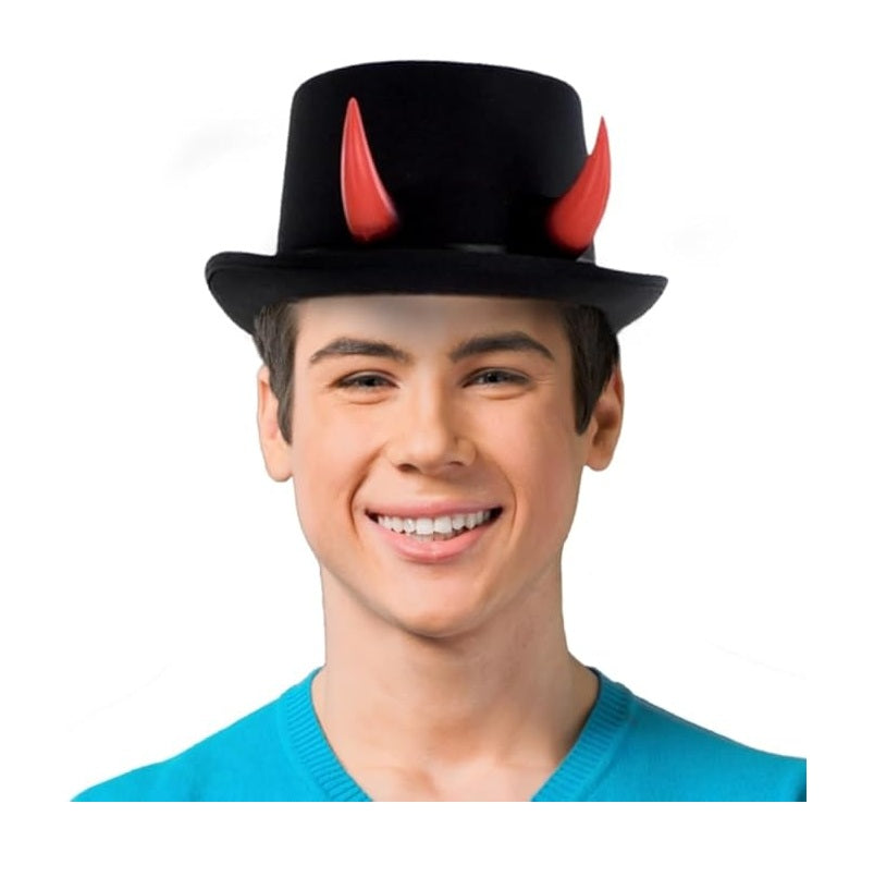Devil Top Hat with Horns - Costume Accessory - One Size