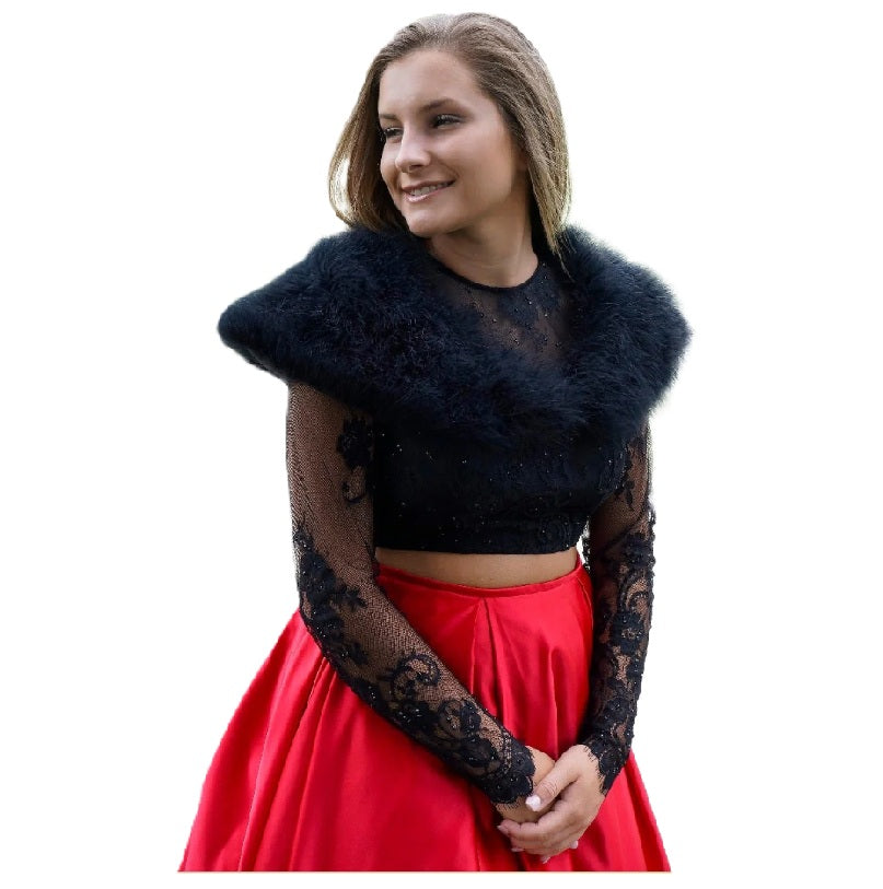 Marabou Shawl Capelet - Black or White - 1920's - 1970's - Costume Accessory