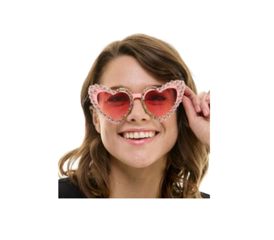 Pink Heart Rhinestone Sunglasses - Disco - Pride - Costume Accessory - One Size