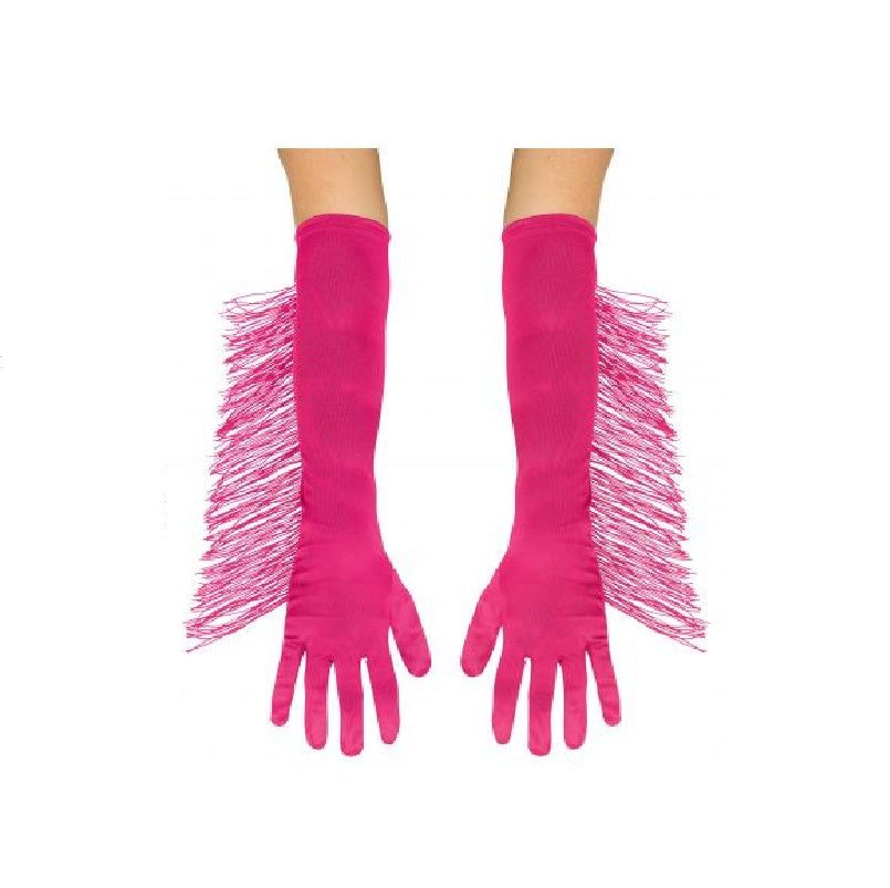 Cowgirl Fringe Elbow Gloves - Pop Star - One Size - Pink or Black