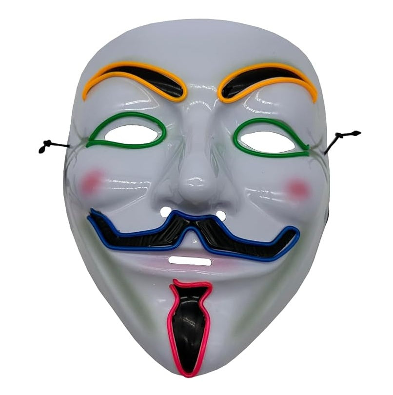 Guy Fawkes Mask - EL Multi Color Light Up - Vendetta - Costume Accessory