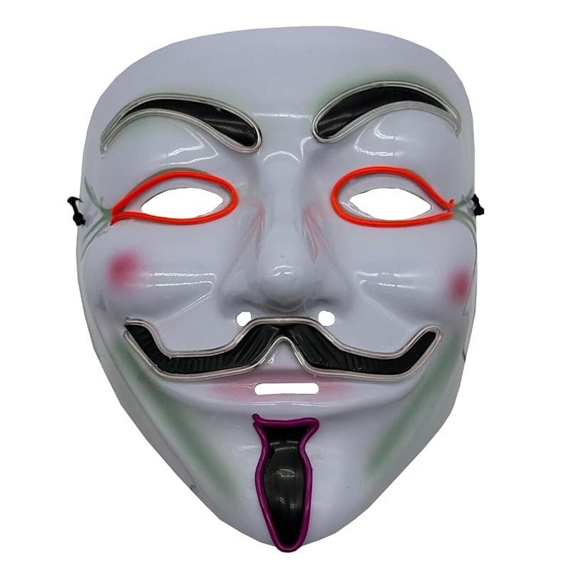 Guy Fawkes Mask - EL Red Color Light Up - Vendetta - Costume Accessory