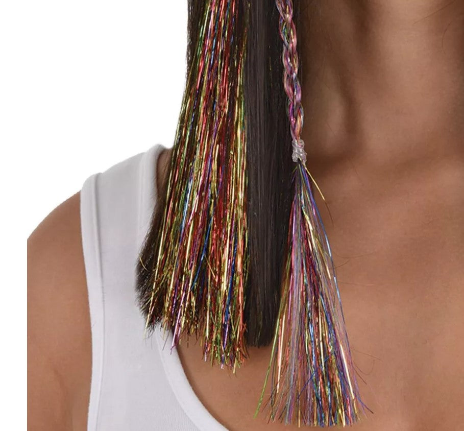 Rainbow Braid Hair Extensions - Tinsel - Pride - 90's - Costume Accessory