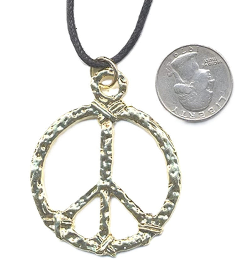 Gold Hippie Peace Sign Necklace - 26" - 1960's - 1970's - Costume Accessory