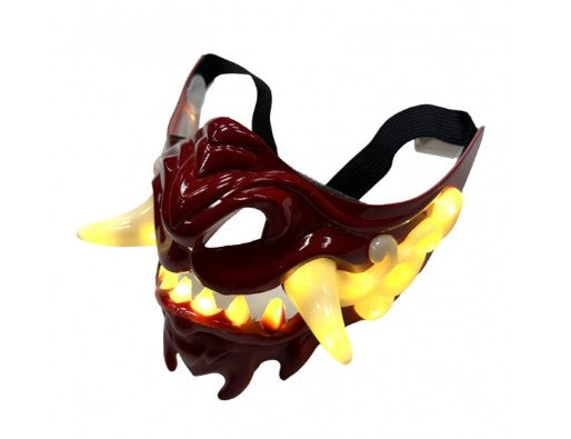 Japanese Style Oni Half Mask - Light Up - Red - Costume Accessory - Adult Teen