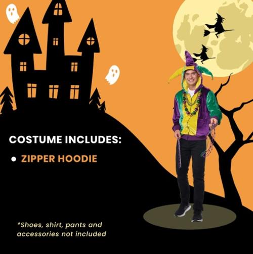 Jester Hoodie - Mardi Gras - Costume - Unisex Adult - 2 Sizes