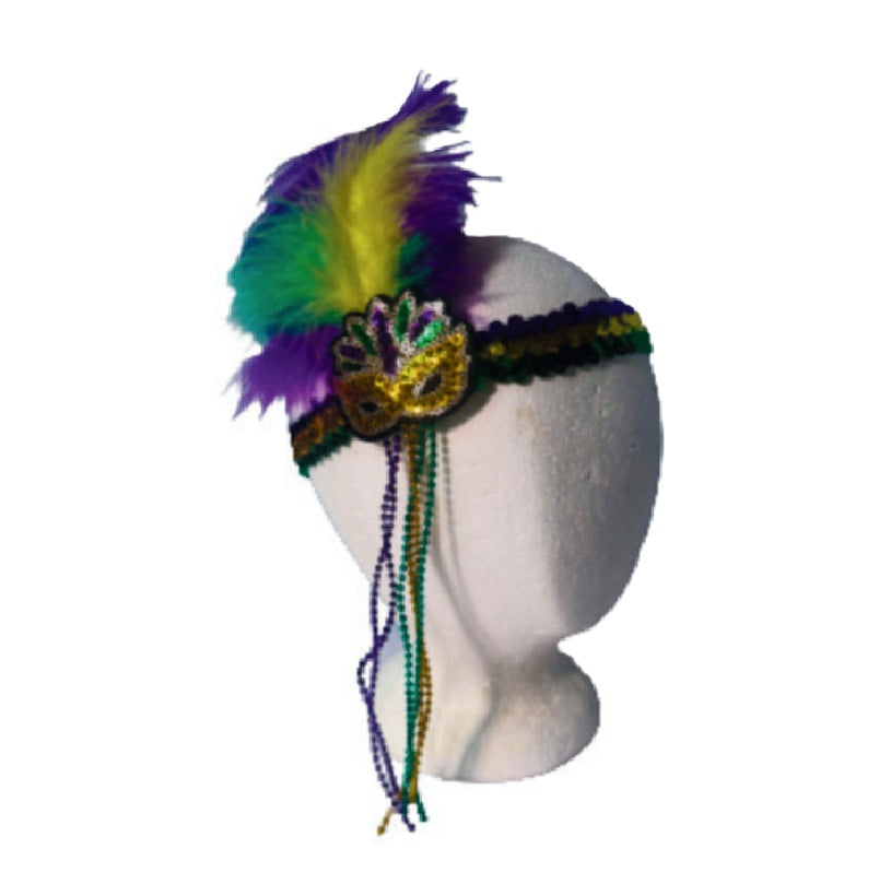 Mardi Gras Flapper Headband - 1920's - Feathers - Beads - Costume Accessory