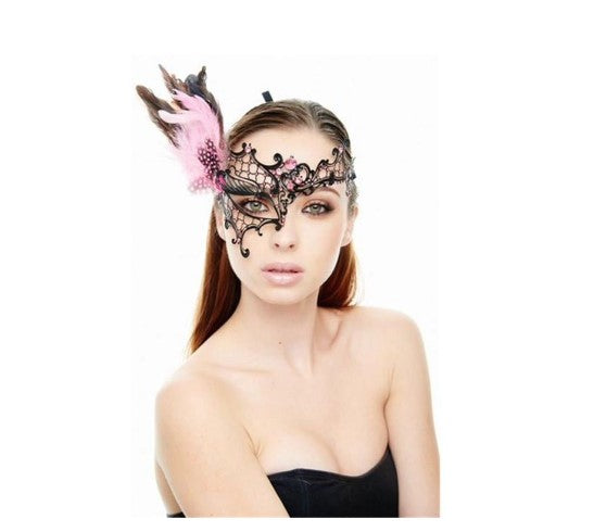Masquerade Half Mask - Mardi Gras - Black/Pink - Costume Accessory- Adult Teen
