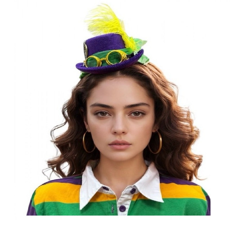Mardi Gras Mini Top Hat Headband - Feathers - Costume Accessory - One Size