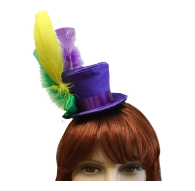 Mardi Gras Mini Top Hat - Headband - Feathers - Costume Accessory - One Size