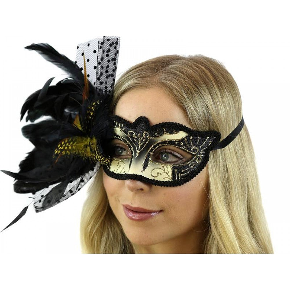 Black & Gold Masquerade Half Mask - Mardi Gras - Costume Accessory - One Size
