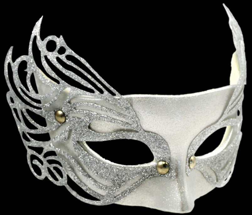 Mardi Gras Mask - Silver - Butterflies - Metal Filigree - Costume Accessory