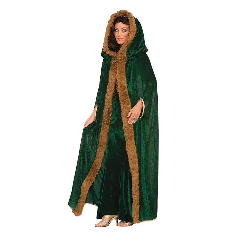 Forrest Green Hooded Cape - Faux Fur Trim - Renaissance - Medieval - Costume