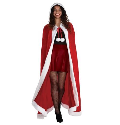 Christmas Cloak - Mrs Claus - Elf - Red/White - Costume - Women - One Size