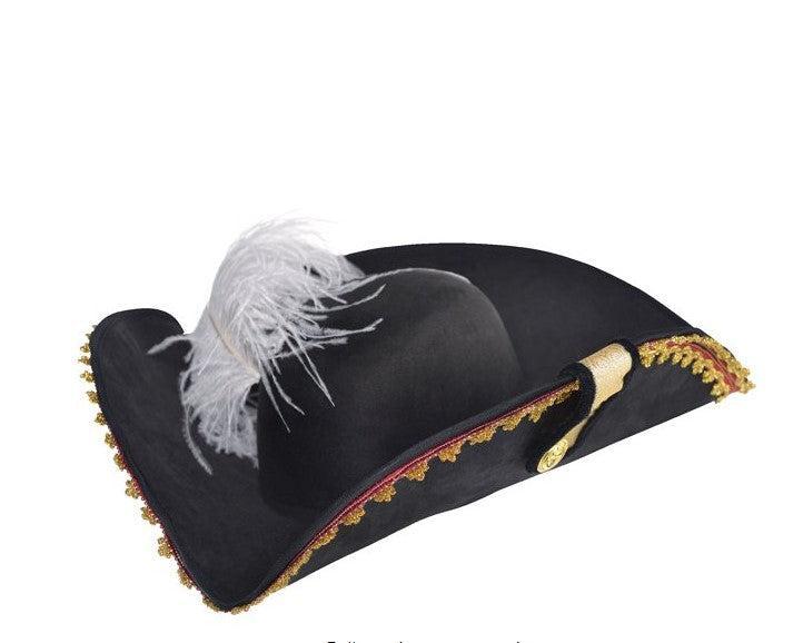 Pirate Captain's Hat - Black/Gold - Deluxe Costume Accessory - One Size