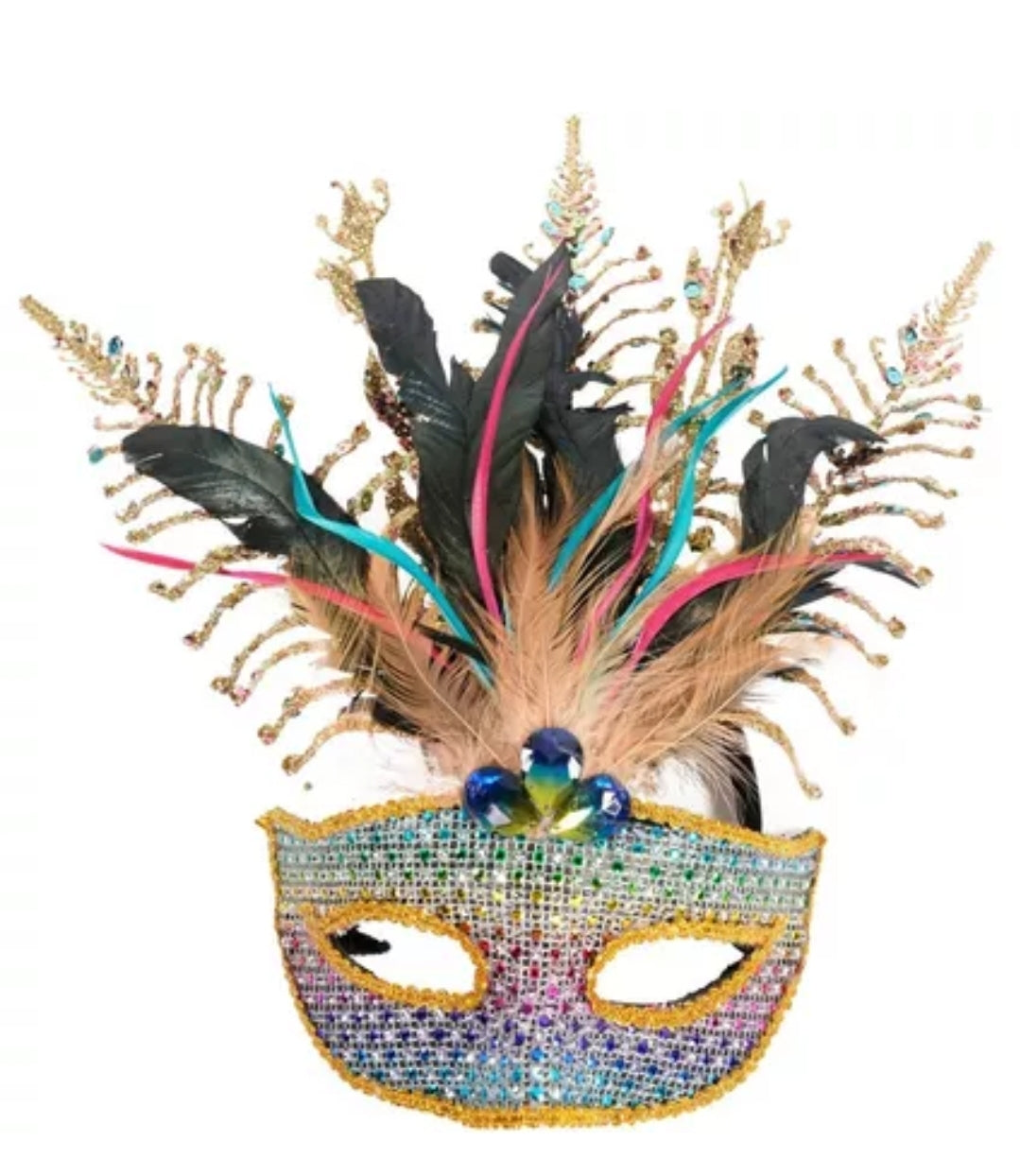 Rainbow Sequin Mask - Pride - Feathers - Mardi Gras - Costume Accessory